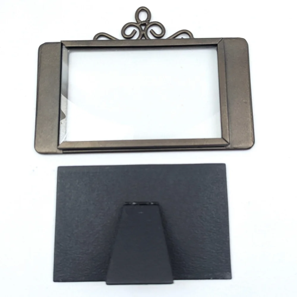 Picture Frame Metal and Floral Print Glass Victorian Scroll Antiqued Brasstone